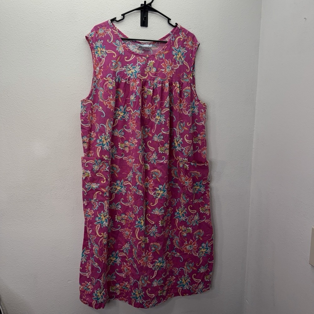 Only Necessities Pink Floral Nightgown Muumuu 100% Cotton Plus Sz 2XL 26/28